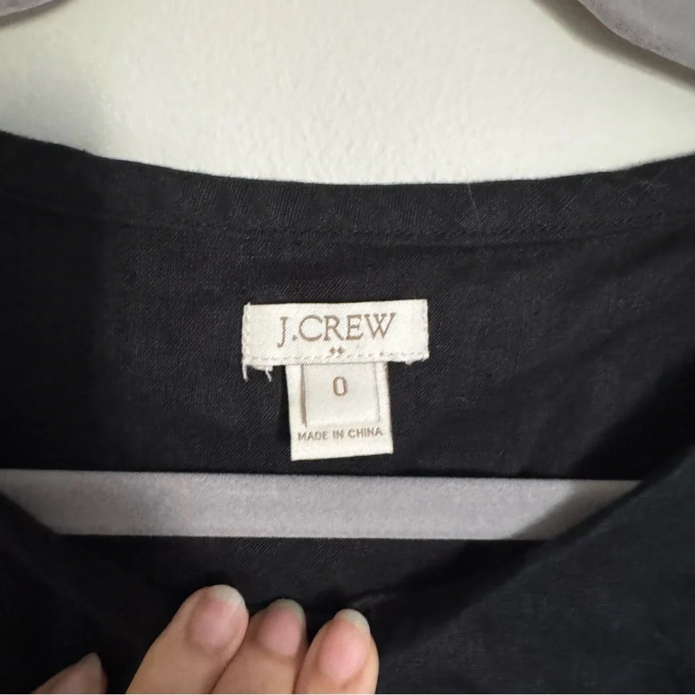 J. Crew Women Size 0 Linen Eyelet Lace Black Cross Open Back Blouse Top